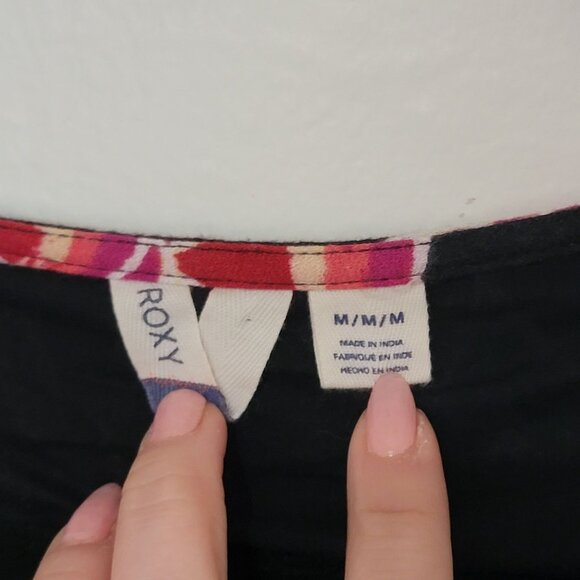 Roxy Bell Sleeve Floral Print Shift Dress-M Boho Sheer Net Lace Inset - Picture 7 of 12